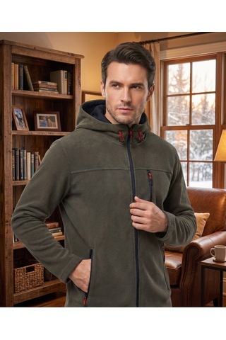 Luxıc Core Erkek Kapüşonlu Füme Polar 3 Cepli Fermuarlı Sıcak Tutan Kışlık Outdoor Hoodie Günlük Stilpro