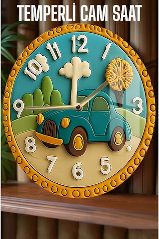 Sevimli Karakterli Kamp Ateşi Tasarımlı 3d Görünümlü Temperli Cam Saat 33 Cm Csdw273 Renkli