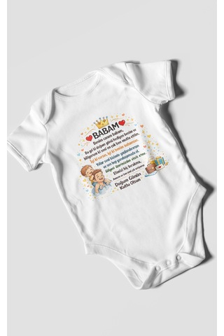 Morivokids Babam Doğum Günün Kutlu Olsun Kısa Kollu Bebek Body %100 Pamuk Beyaz