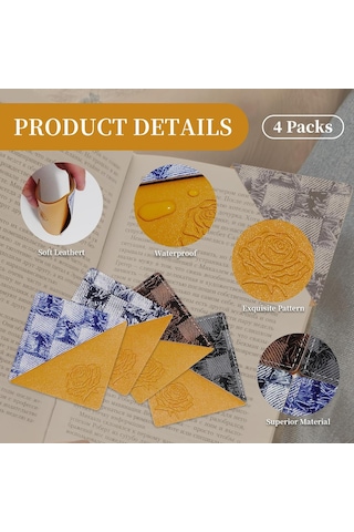 Deri Ayraçlar, Okuma Severler İçin 4 Parça Köşe Sayfa Ayraçları,