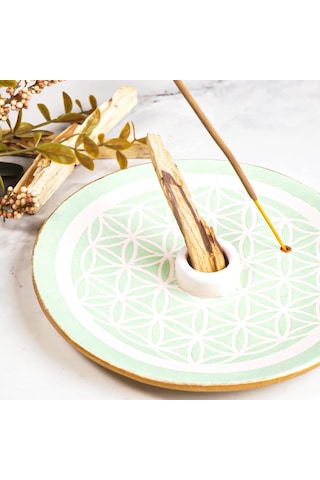 Handmade Yaşam Çiçeği Motifli Yeşil Palo Santo Tütsülük