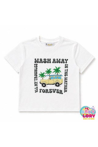 Baby Lory Kids Store Erkek Çocuk Araba Baskılı T-shirt Beyaz