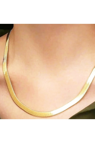 Gold Renk İtalyan Zincir Yassı Model Kadın Kolye Gold