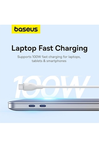 Baseus Pudding Type-C To Type-C 100 W Hızlı Şarj Kablosu 1.2 M Beyaz