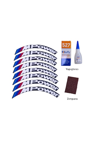Lastik Yanak Yazısı M Power Beyaz 3d + Yapışkan - Lnsmoto