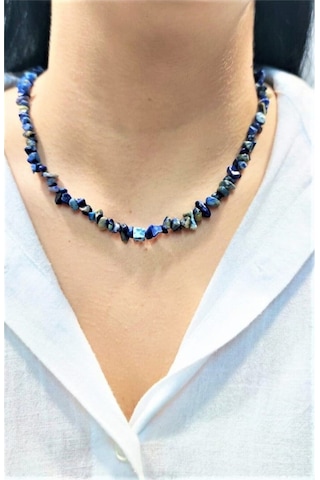 10Tek Lapis Lazuli Doğal Taş Kırıktaş Kolye Beyaz