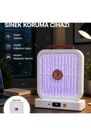 Masaüstü Şarjlı Elektrikli Sinek Öldürücü Uv Teknolojili Beyaz Cihaz
