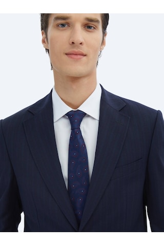 Kip Lacivert Çizgili Modern Fit Yün Karışımlı Takım Elbise Lacivert