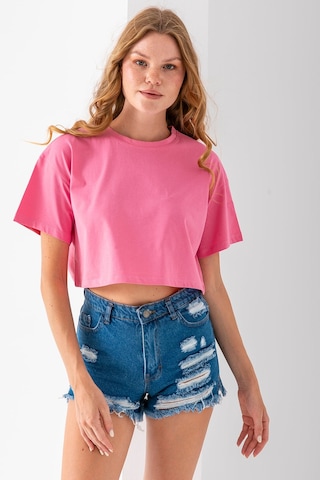 Giysa Kadın Bisiklet Yaka %100 Pamuk Basic Crop T-shirt Pembe - 925007 Pembe