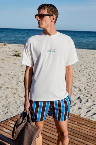 Grimelange Copacabana Erkek Ön Arka Çatlayan Baskı Detaylı %100 Organik Pamuk Oversize Kısa Kollu Beyaz T-shirt