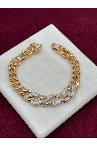 Gümüş Ve Altın Örme Taşlı Rose Bileklik Rose Gold