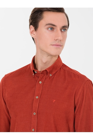 Cacharel Kiremit Slim Fit Uzun Kollu Gömlek Kırmızı