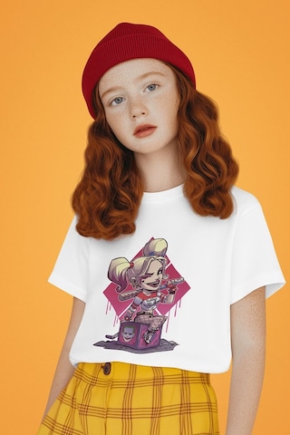 Sevbano Harley Quinn Joker Baskılı Unisex Film Karakteri Çocuk Tişört 1- Beyaz