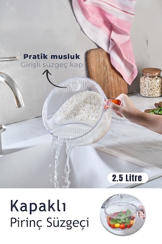 Dayanıklı Saplı Şeffaf Sebze & Meyve Süzgeci Kolay Yıkama Ve Süzme Gri