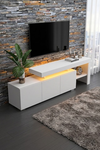 Luma Led Işıklı Tv Ünitesi 160 Cm - Modern Tv Sehpası Beyaz