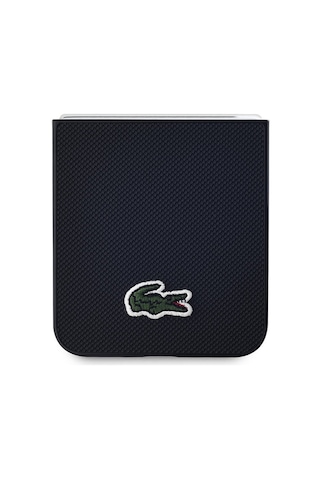 Galaxy Z Flip 6 Uyumlu Kılıf Lacoste Lisanslı Pu Pike Desenli Yüzey İkonik Timsah Dokuma Logo Siyah