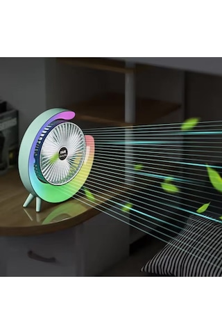 Şarjlı Masaüstü Vantilatör Rgb Led Işıklı 3 Kademeli 180 Ayarlanabilir Soğutucu Fan Gece Lambası Yeşil