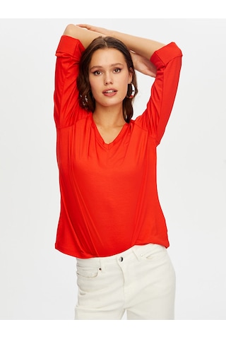 V Yaka Truvakar Kol T-shirt W26tsh006 Bw26tsh00641 Kırmızı