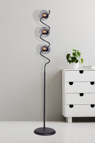 Luzarana Nora Siyah Metal Gövde Füme Camlı Tasarım Lüx Yerden Aydınlat...