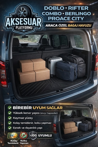 Rifter Berlingo Combo Doblo Proace City Uyumlu Bagaj Havuzu 3d Araca Özel 2019+ Yumuşak Kauçuktur