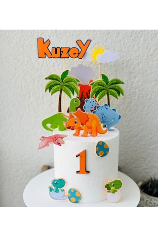 Dinozor Temalı İsme Özel Erkek Çocuk Doğum Günü Pasta Süsü