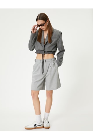 Koton Crop Blazer Ceket Bel Detaylı Bağlamalı Kruvaze Ters Yaka Gri Çizgili 4sal50012ıw Gri