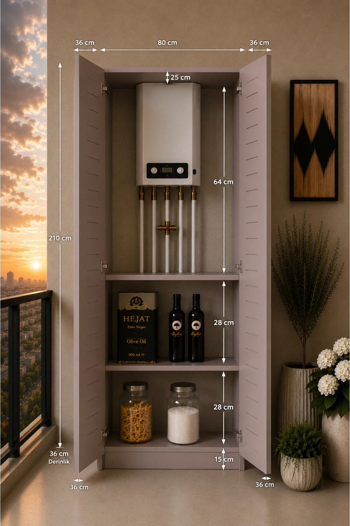 Flower Dolap,çok Amaçlı Kombi Dolabı,balkon Dolabı,kiler Dolabı Krem