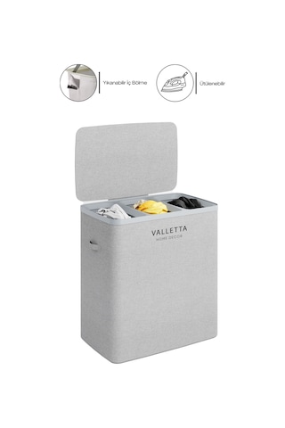 Paloma 120l Üç Yıkanabilir Bölmeli Katlanabilir Kumaş Kirli Çamaşır Sepeti Light Gray Xl