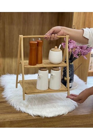 Morponi 2 Katlı Bambu Dekoratif Sunumluk & Baharat Standı Tina Kahverengi