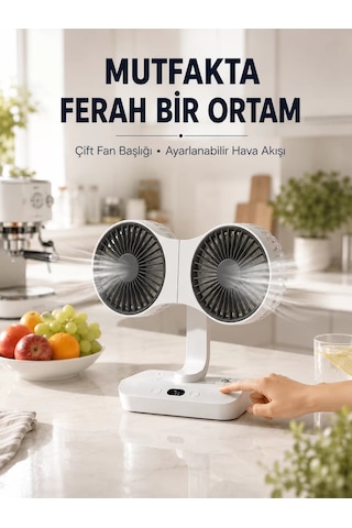 Hepsi Ayarlanabilir Çift Fan Başlıklı Şarjlı Masa Vantilatörü Najmaddin