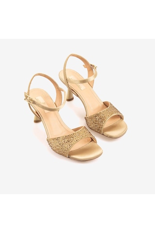 Hawen Angels Kadın Kösele Taban 7,5cm Topuklu Saten Gece & Abiye Ayakkabı 6895-26-v1 Altın