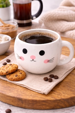 Sevimli Kedi Tasarımlı Seramik Kupa Kahve & Latte Bardağı Dekoratif Hediye Kupa Beyaz