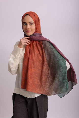 Ayshara Ahenk Degrade Desenli Çift Taraflı Şal - Yeşil Tarçın