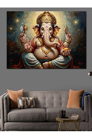 Hint Tanrısı Ganesha Mistik Portre Dekoratif Kanvas - Mdf Ahşap Tablo