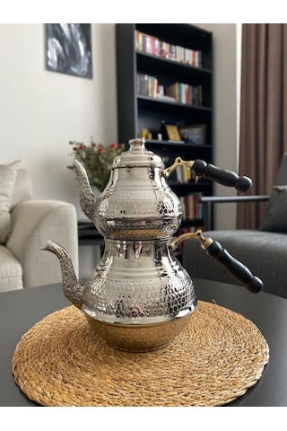 Gümüş Renkli Bakır Petek Desenli Çaydanlık Gümüş