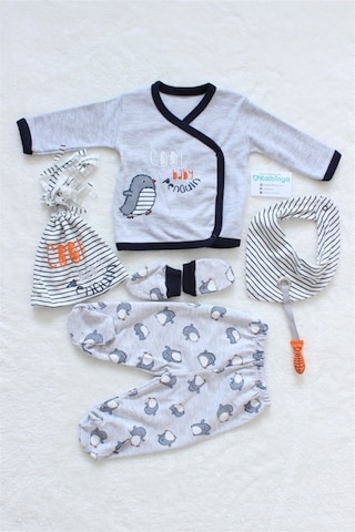 Cool Baby Penguin Yenidoğan 5'li Takım Gri Açık Bej