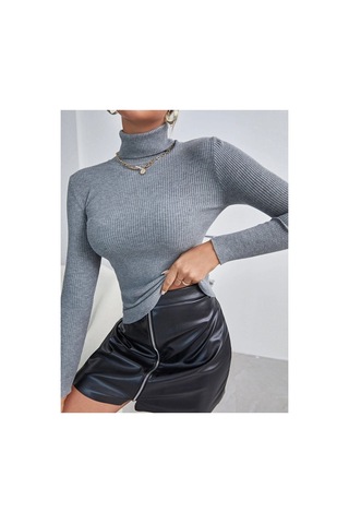 Hanclo Kadın Fitilli Balıkçı Yaka Slim Fit Triko Kazak Füme