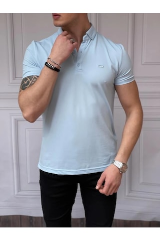 Modefendi Merserize Polo Yaka Slimfit Kalıp Tshirt Buz Mavi