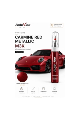 Porsche Carmine Red M3c Rötuş Boya Kalemi 2'si 1 Arada Orijinal Renk Uyumlu