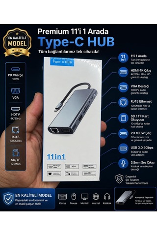 Lexroo Denshi 11'i 1 Arada Usb-c Hub Type-c Çoklayıcı