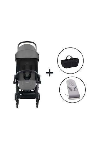 Babybjörn Bliss Ana Kucağı Petal Woven Grey & Bumprider Connect³ Bebek Arabası Black-grey & Yan Düzenleyici Çanta