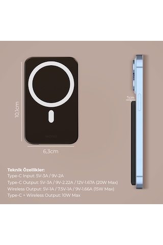 Woyax By Deji 5000 mAh 20 W Hızlı Taşınabilir Magsafe Powerbank Siyah