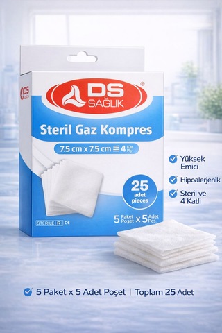 Ds Sağlık Sterilgaz Kompres 7,5 7,5 Cm 25 Adet + Cleansmart 50 Ml Dezenfektan Sprey Yara Bakım Seti