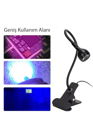 Powermaster Uv Mor Işık - Yapışkan Kurutma Lambası Esnek Masa Lambası 3 Watt
