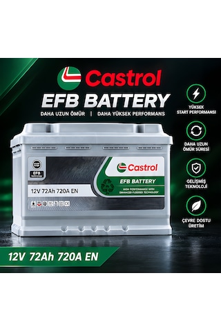 Castrol 12v 72 Ah Amper 720a En Efb Start-stop Akü L3 Kasa Üretim Yılı: 2026
