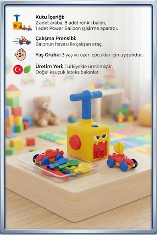 Balon Araba Pompalı Balon Şişiren Fırlatıcılı 2 Adet Arabalı Eğlenceli Oyuncak