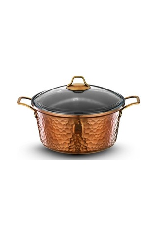 Brioni Copper 9 Parça Yanmaz Yapışmaz Bakır Görünümlü Granit Tencere Seti Bakır