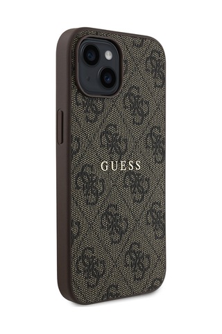 Apple Uyumlu iPhone 14 Kılıf Guess Lisanslı Magsafe Şarj Özellikli 4g Desen Yazı Logolu Kapak Kahverengi