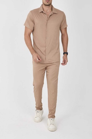 Mcz Giyim Kahverengi Renk Ottoman Kumaş Slim Fit Erkek Pantolon - Gömlek Alt Üst Takım