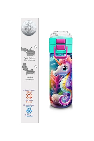 Coral High Kids Denizatı Desenli Pipetli Ve Direkt İçim Çelik Termos 500 Ml 31988 Mor - Lila